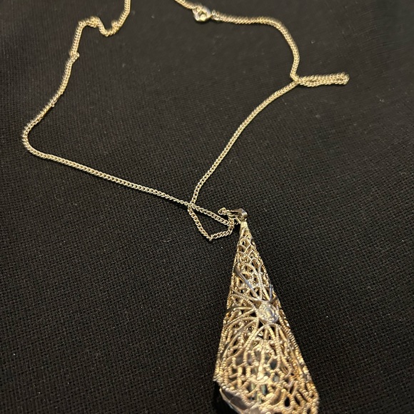 VTG Silver Tone Metal Filigree Cone and Aurora Borealis dangle pendant. Pretty!! - Picture 5 of 6